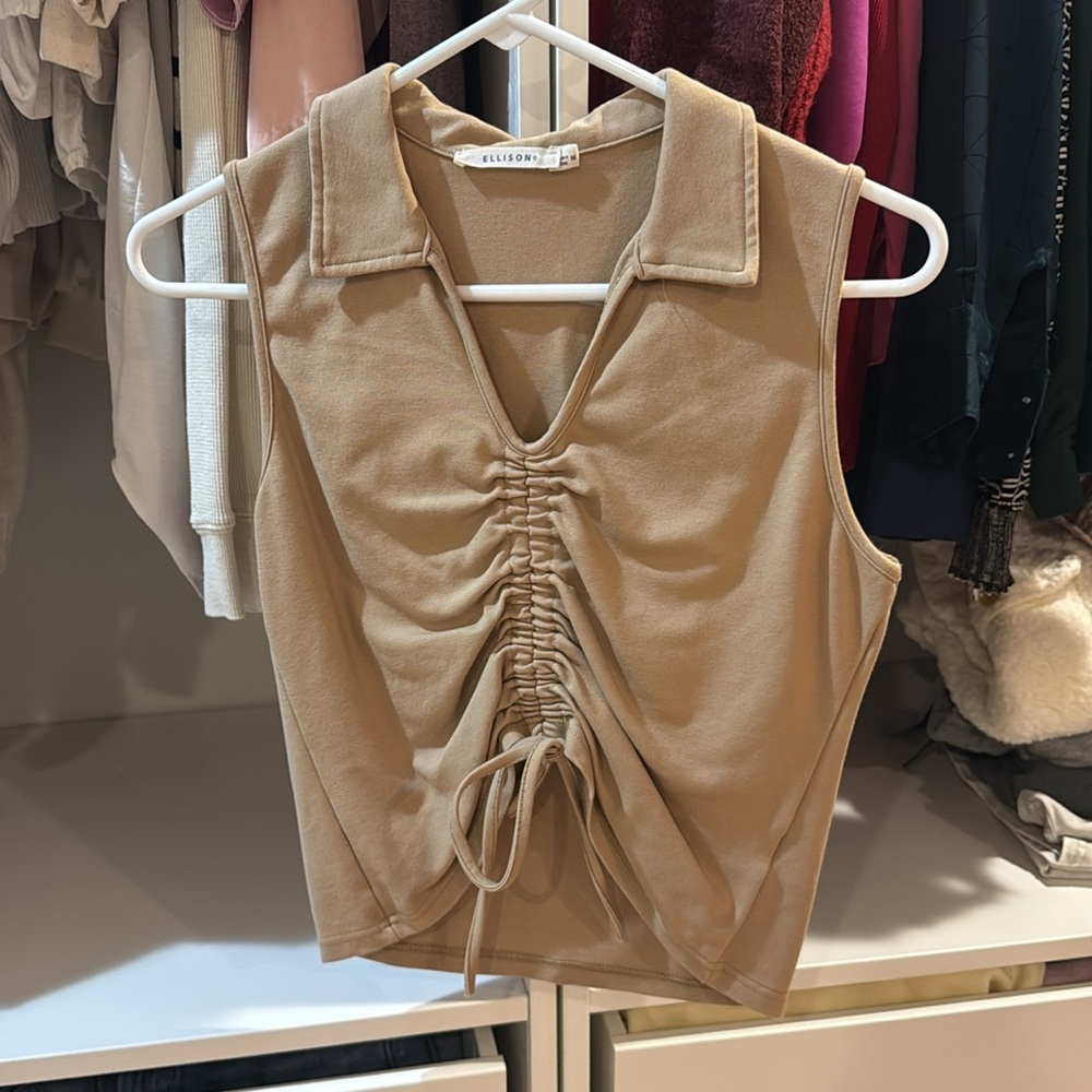 Ellison Women's Tan Ruched Top - Picture 3 of 5